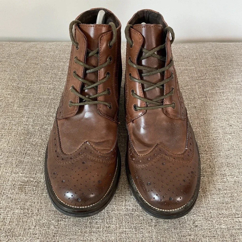 Steve Madden Mens Evander Leather Wing Tip Ankle Boots Size 9.5 Dressy Casual - Picture 2 of 10